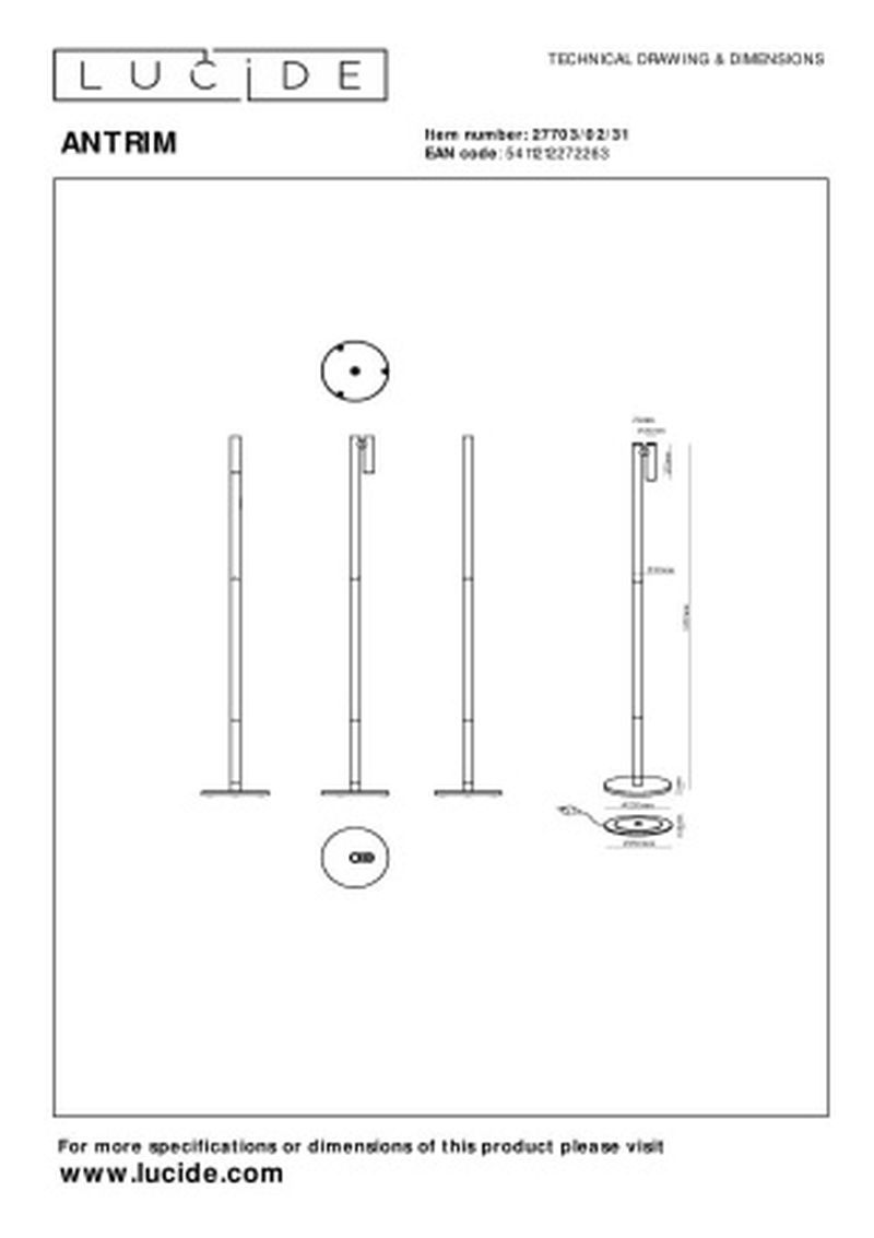 Lucide ANTRIM - Nabíjacia stojanová lampa na čítanie - Batéria - LED Dim. - 1x2,2W 2700K - IP54 - S bezdrôtovou nabíjacou podložkou - Biela